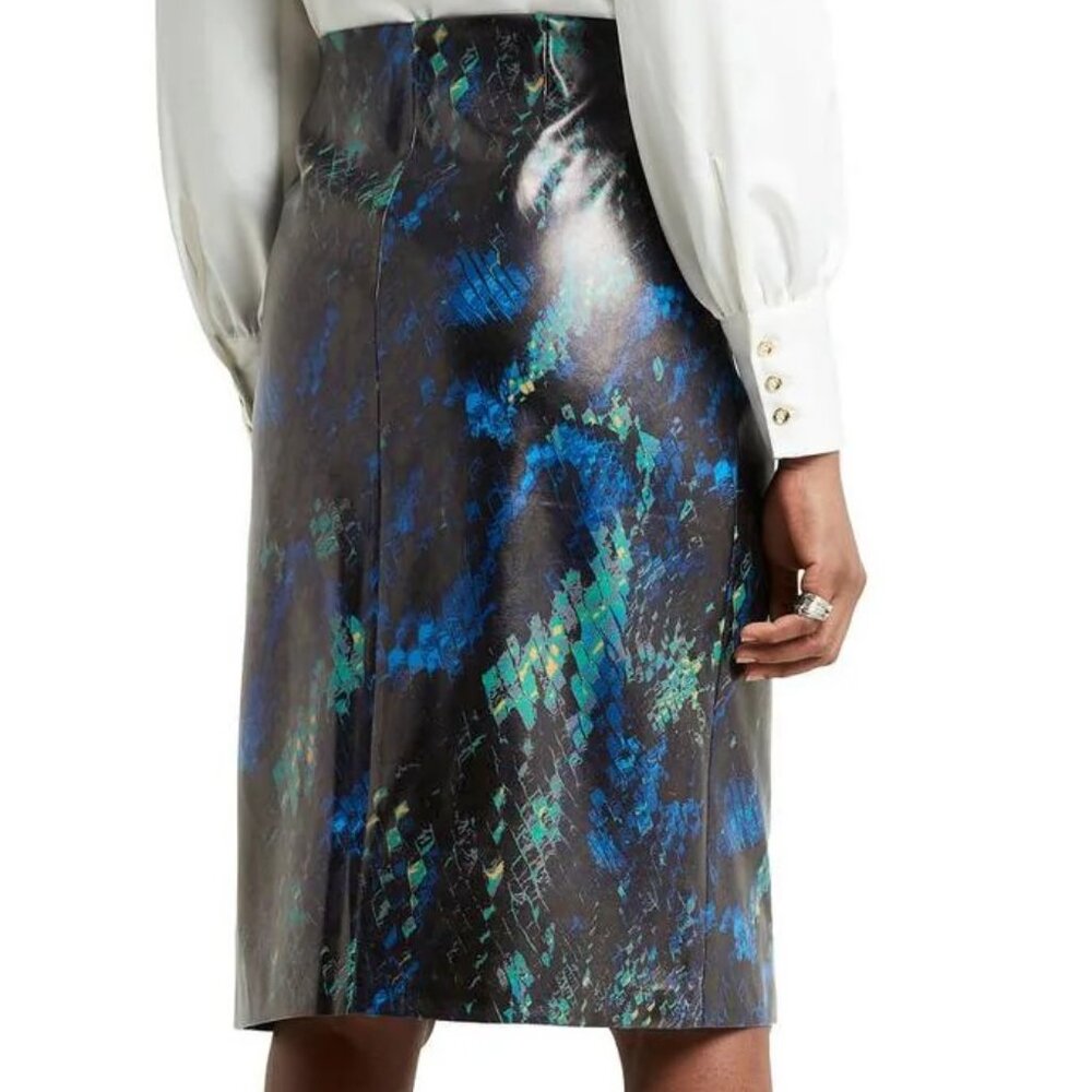 NWT H Halston leather like black, blue, green snakeskin skirt, Medium - Picture 2 of 2